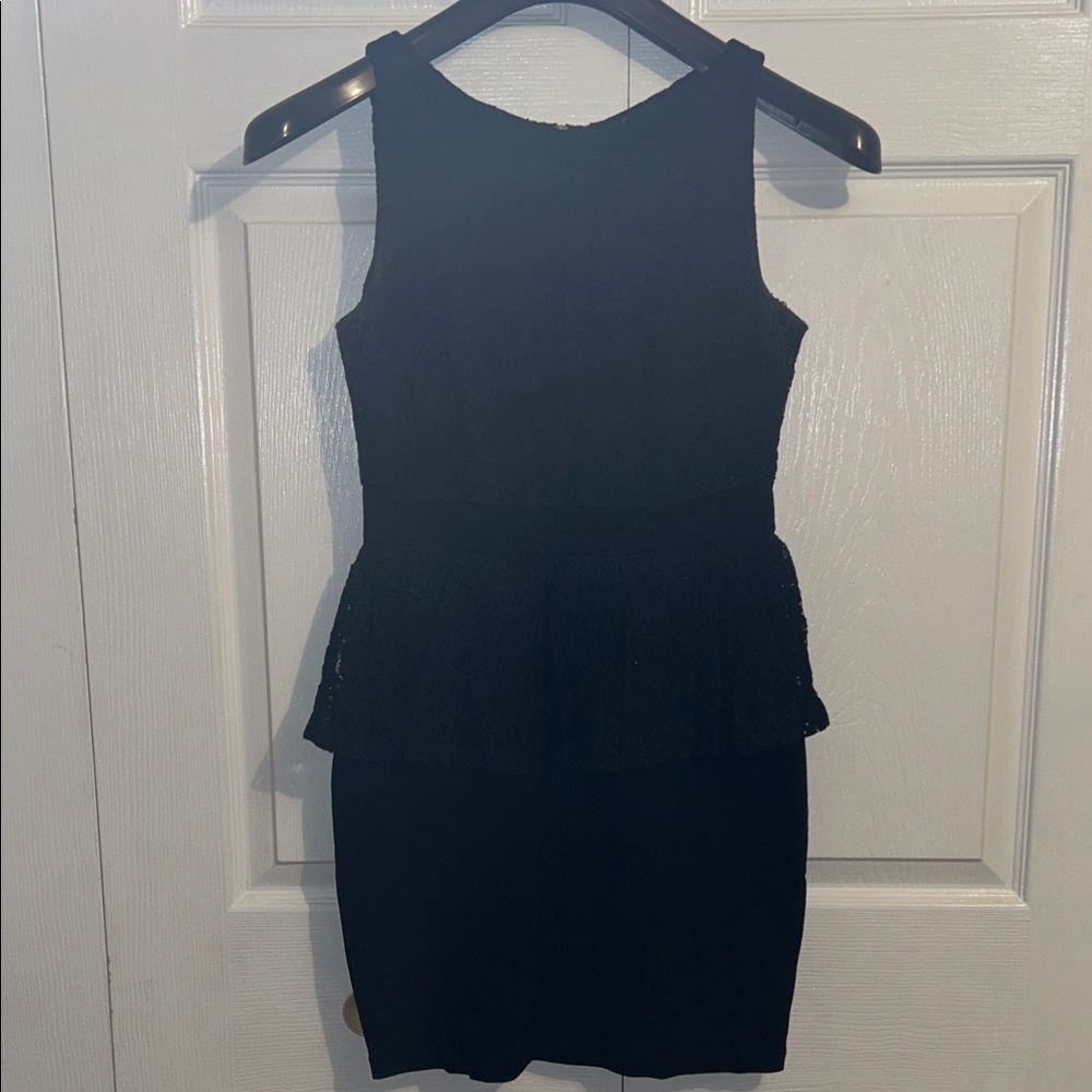 Soprano Black Sleeveless Peplum Lace Mini Dress